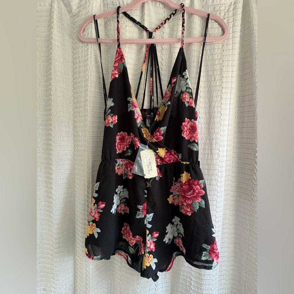 NWT - Floral Black Romper - Size S